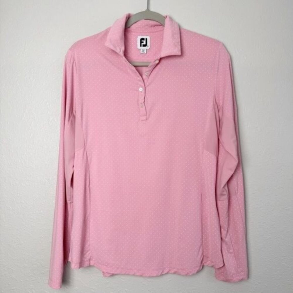Footjoy FJ pink white polka dot long sleeve‎ golf mesh athletic shirt top L